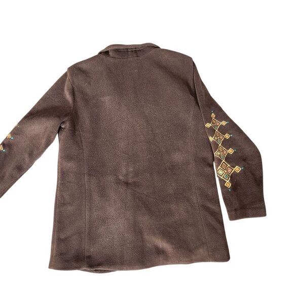 Bob Mackie Jacket Womens Large Wearable Art Fleece Coat Brown Embroidered Button - Picture 8 of 8